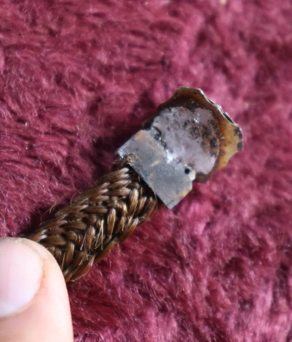 Lot 005 - Victorian Hair Bracelet With Set Yellow Stone, Clasps, Note Soldered Repair And Wear