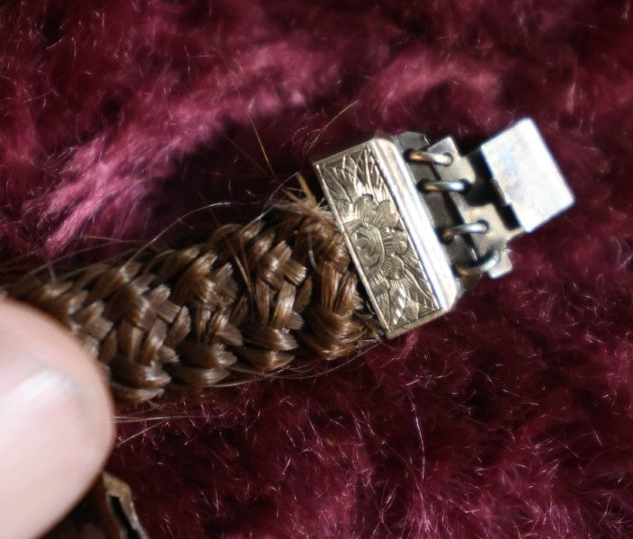 Lot 005 - Victorian Hair Bracelet With Set Yellow Stone, Clasps, Note Soldered Repair And Wear