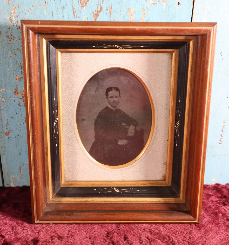 Lot 006 - Full Plate Tintype Portrait Of Young Woman In Deep Victorian Walnut Frame