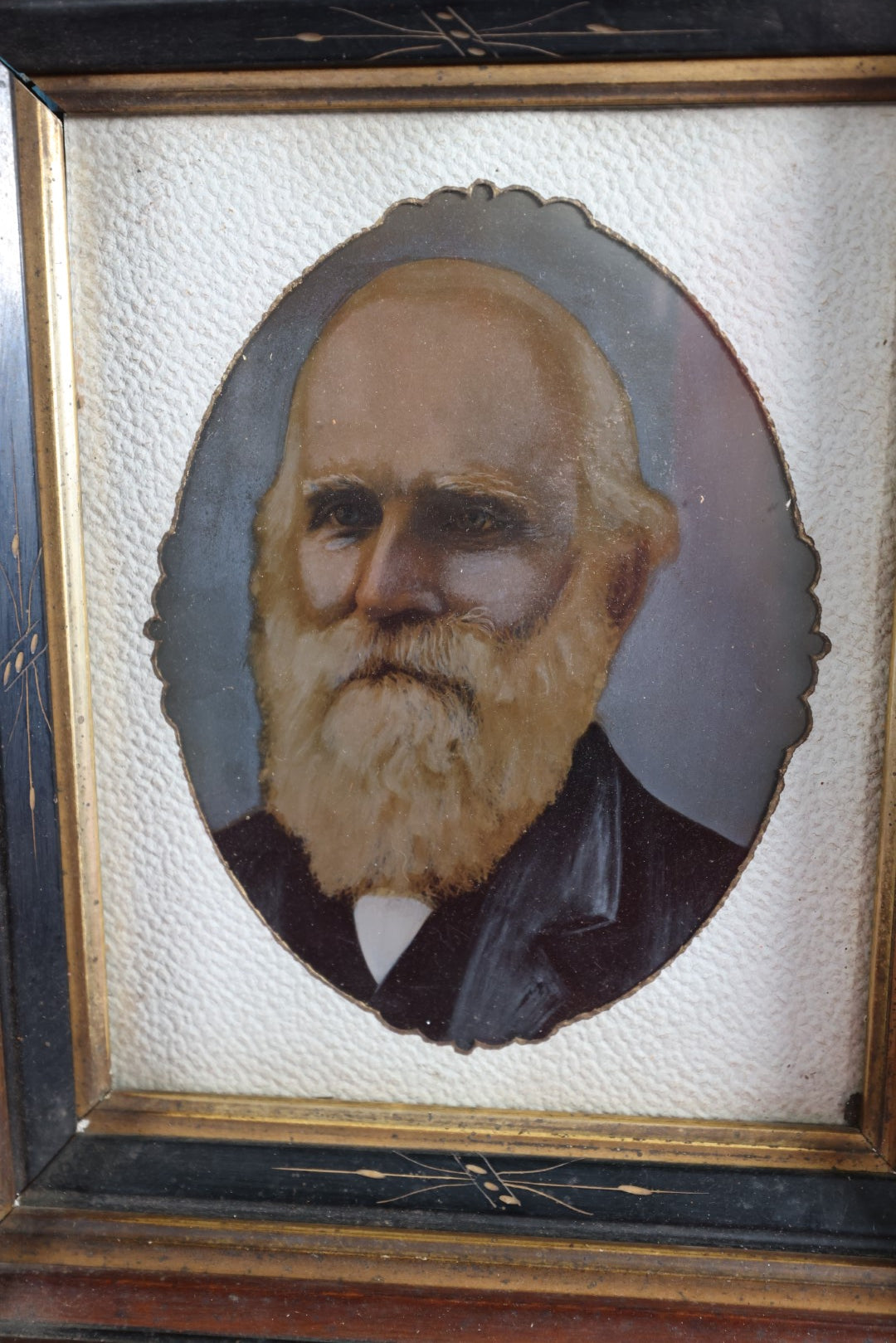 Lot 008 - Full Plate Tintype Portrait Of Old Bearded Man, Hand Tinted And Over Painted, In Deep Victorian Walnut Frame