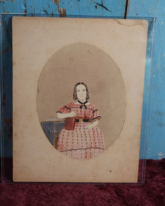 Lot 012 - Victorian Photo Portrait Of Mary Elizabeth Perley, Hand Painted And Tinted, Born April 13Th, 1852, Photographed Circa 1861 - Holding Upright Book