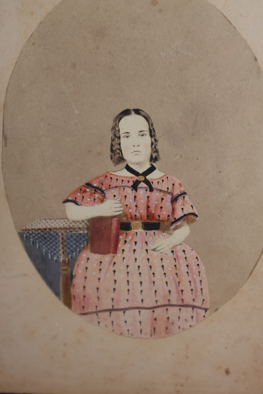 Lot 012 - Victorian Photo Portrait Of Mary Elizabeth Perley, Hand Painted And Tinted, Born April 13Th, 1852, Photographed Circa 1861 - Holding Upright Book