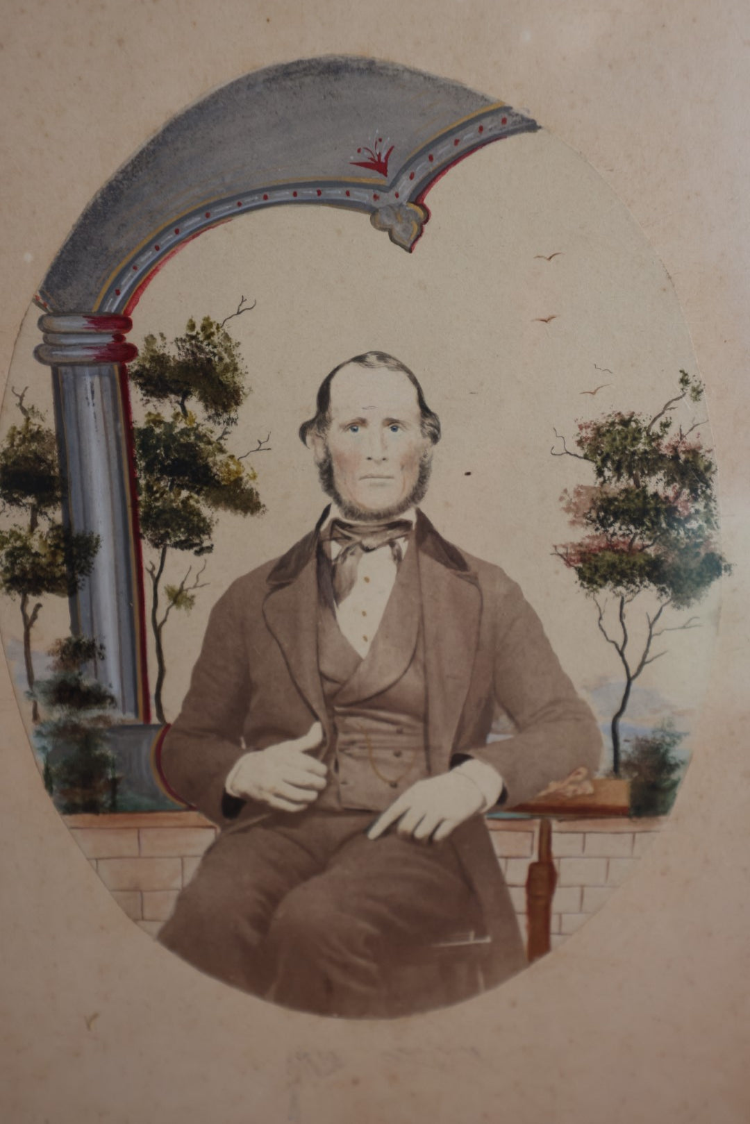 Lot 014 - Victorian Photo Portrait Of Stephen Perley, Husband Of Sarah Elizabeth Wells, Hand Painted And Tinted, Married April 6Th, 1847, Photographed Circa 1861