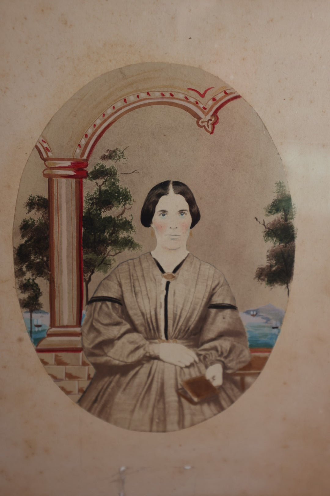 Lot 016 - Victorian Photo Portrait Of  Sarah Elizabeth Wells, Wife Of Stephen Perley, Hand Painted And Tinted, Married April 6Th, 1847 Clinton Rock, Wisconsin, Photographed Circa 1861