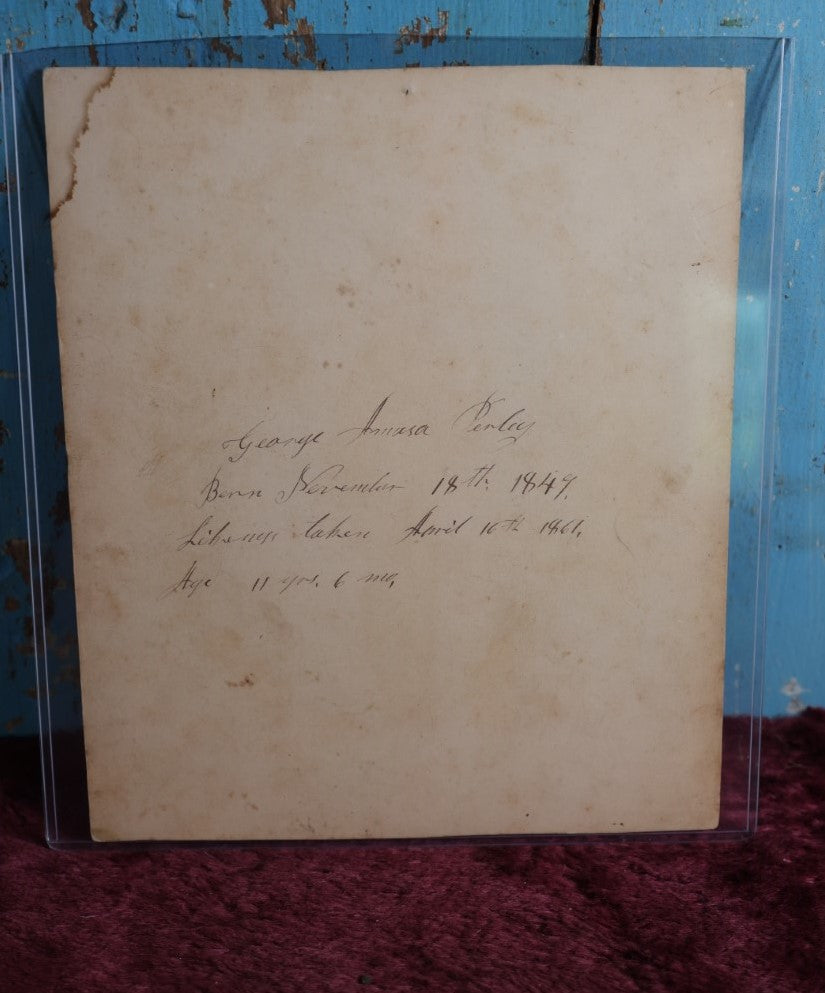 Lot 017 - Victorian Photo Portrait Of George Amasa (?) Perley, Hand Painted And Tinted, Born November 18Th 1849, Photographed April 16Th, 1861
