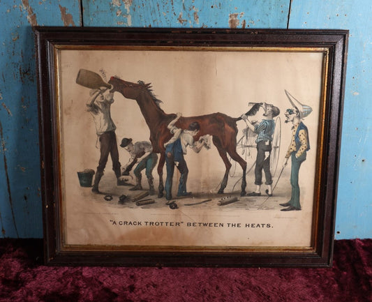 Lot 021 - Antique Horse Racisng Caricature Lithograph, "A Crack Trotter Between The Heats," Horse Drinking Whiskey, Currier And Ives, 1875, Tears