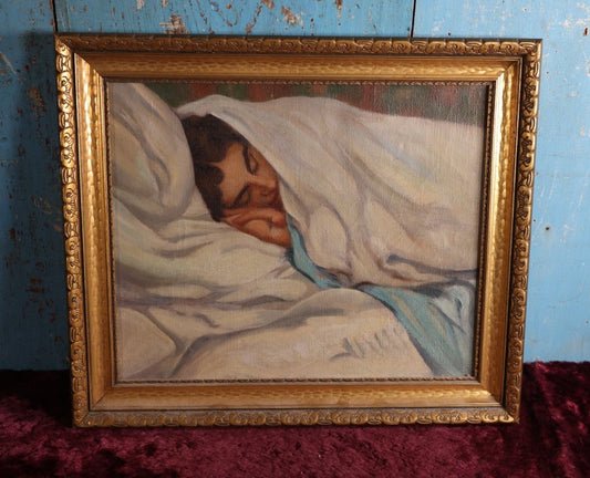 Lot 024 - Vintage Oil On Canvas Painting Of Woman Sleeping, Framed, Unsigned, 19" X 17"