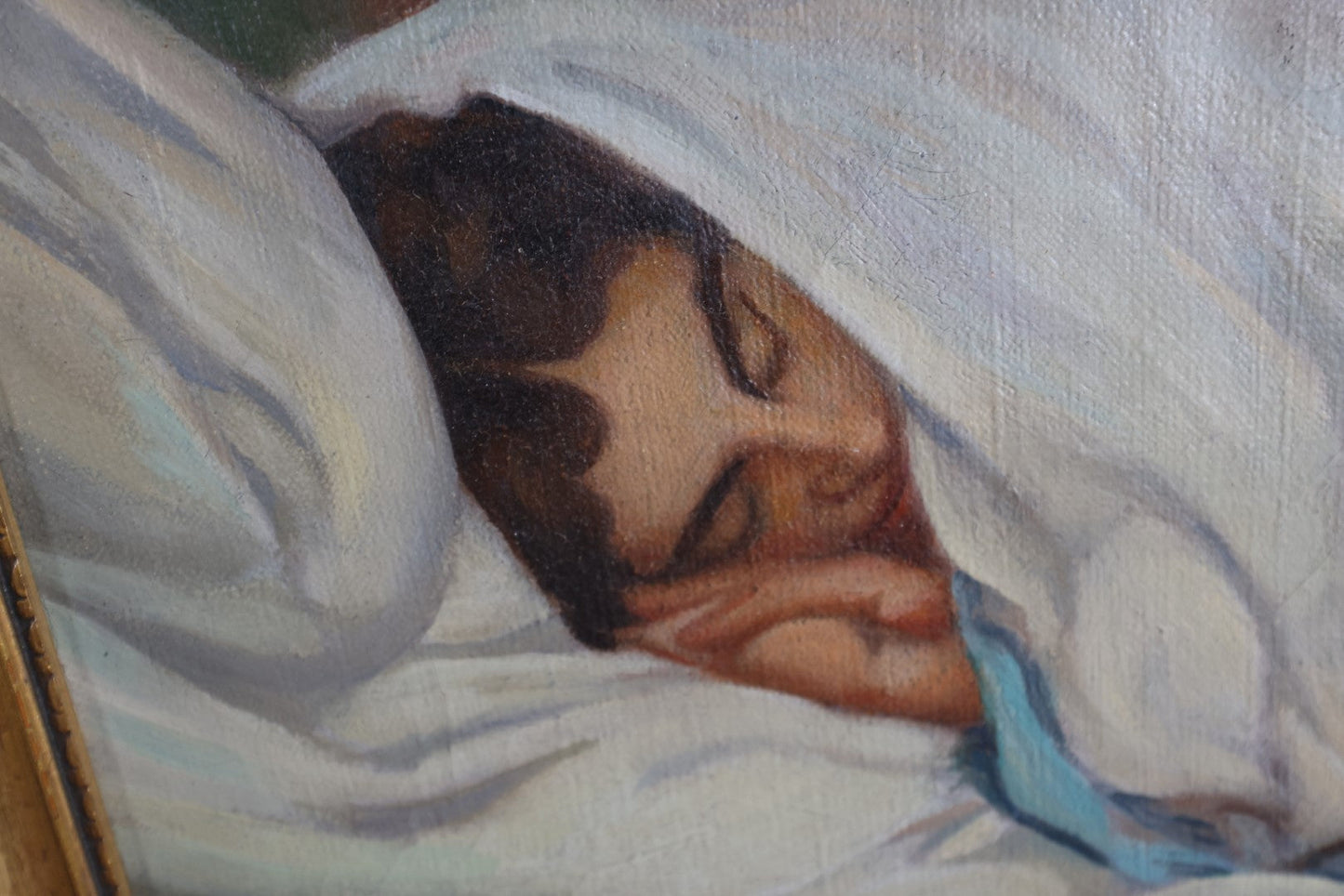 Lot 024 - Vintage Oil On Canvas Painting Of Woman Sleeping, Framed, Unsigned, 19" X 17"