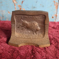 Lot 028 - Antique Cast Brass Or Cast Iron Book End Single Of American Bison Buffalo Running From Flames, Titled "Prairie Fire"
