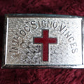 Lot 034 - Antique Knights Templar Or Masonic Belt Buckle With Red Cross, "In Hoc Signo Vinces" In This Sign Thou Shalt Conquer, The H.A. Co., Henderson Ames, Kalamazoo, Michigan,