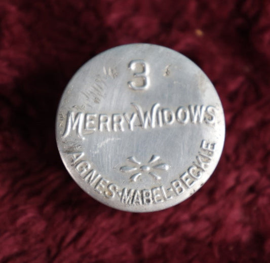 Lot 044 - Antique Merry Widows Condom Tin, Held Three Condoms, Agnes, Mabel, Beckie