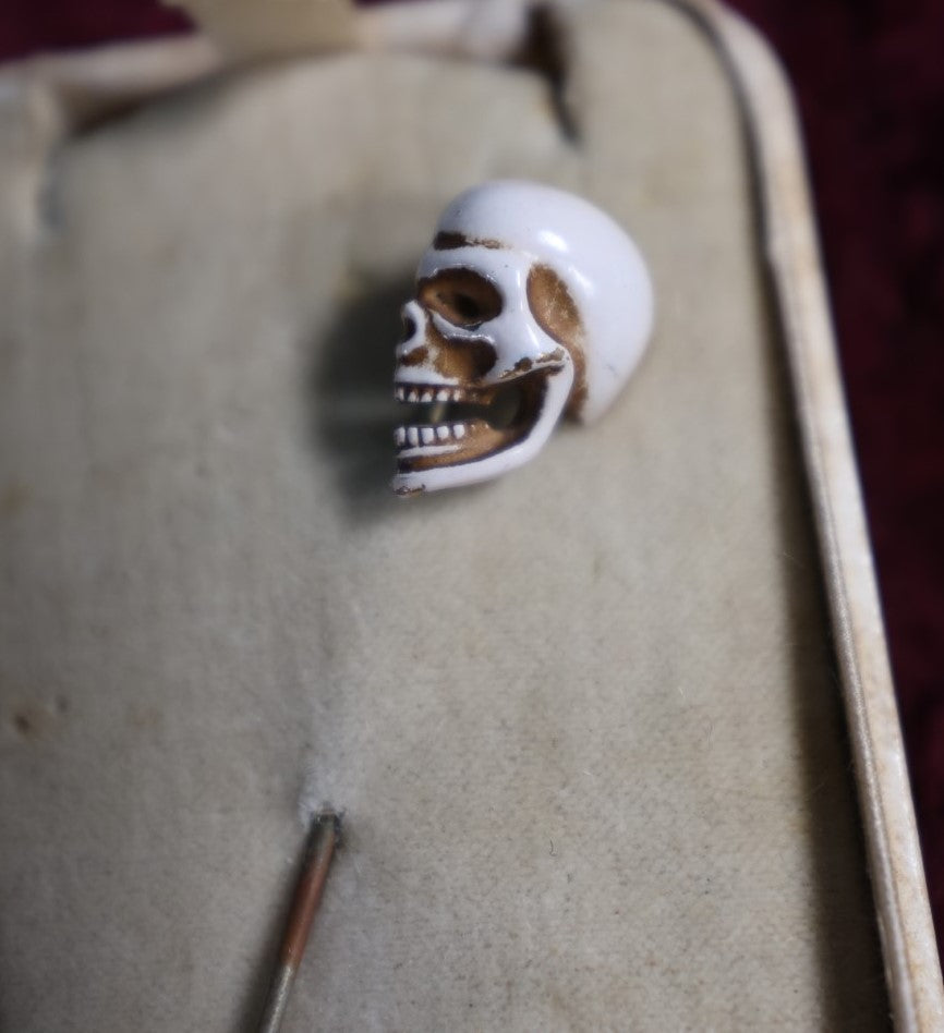 Lot 046 - Antique White Skull Stick Pin In Case