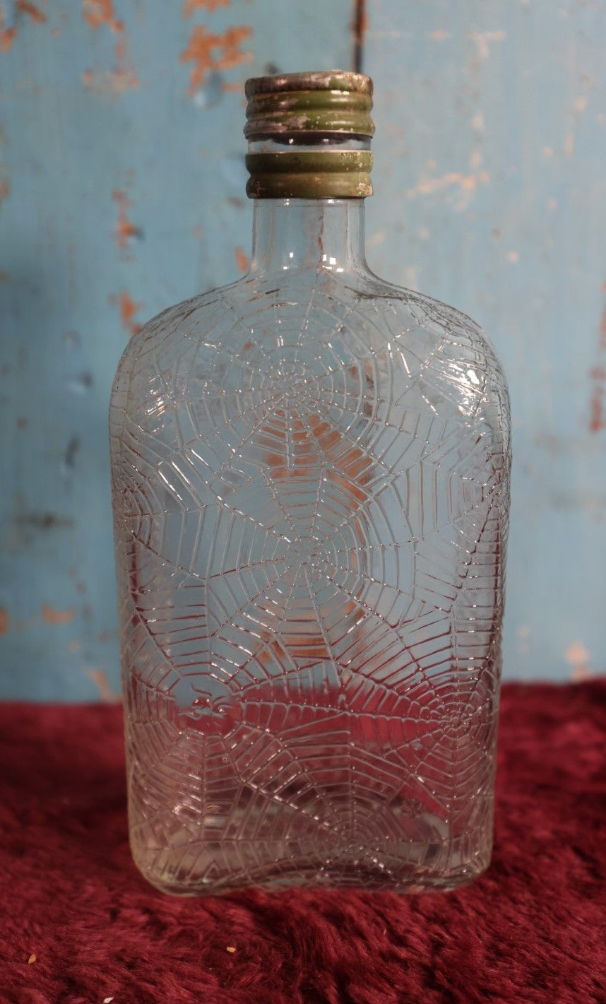 Lot 052 - Antique Hiram Walker Spider Web Whiskey Clear Glass Bottle With Cap