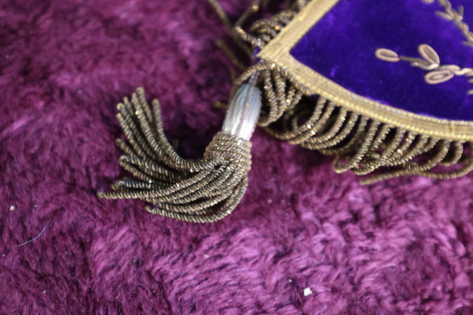 Lot 057 - Antique Purple Masonic Odd Fellows Rebekah Sash Collar, Lodge 35, Metal Embroidery, Belonged To Annie Goodrich, Manufactured By The Bruce Regalia Company, Worcester, Massachusetts