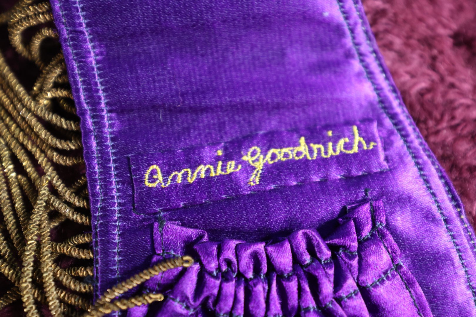 Lot 057 - Antique Purple Masonic Odd Fellows Rebekah Sash Collar, Lodge 35, Metal Embroidery, Belonged To Annie Goodrich, Manufactured By The Bruce Regalia Company, Worcester, Massachusetts