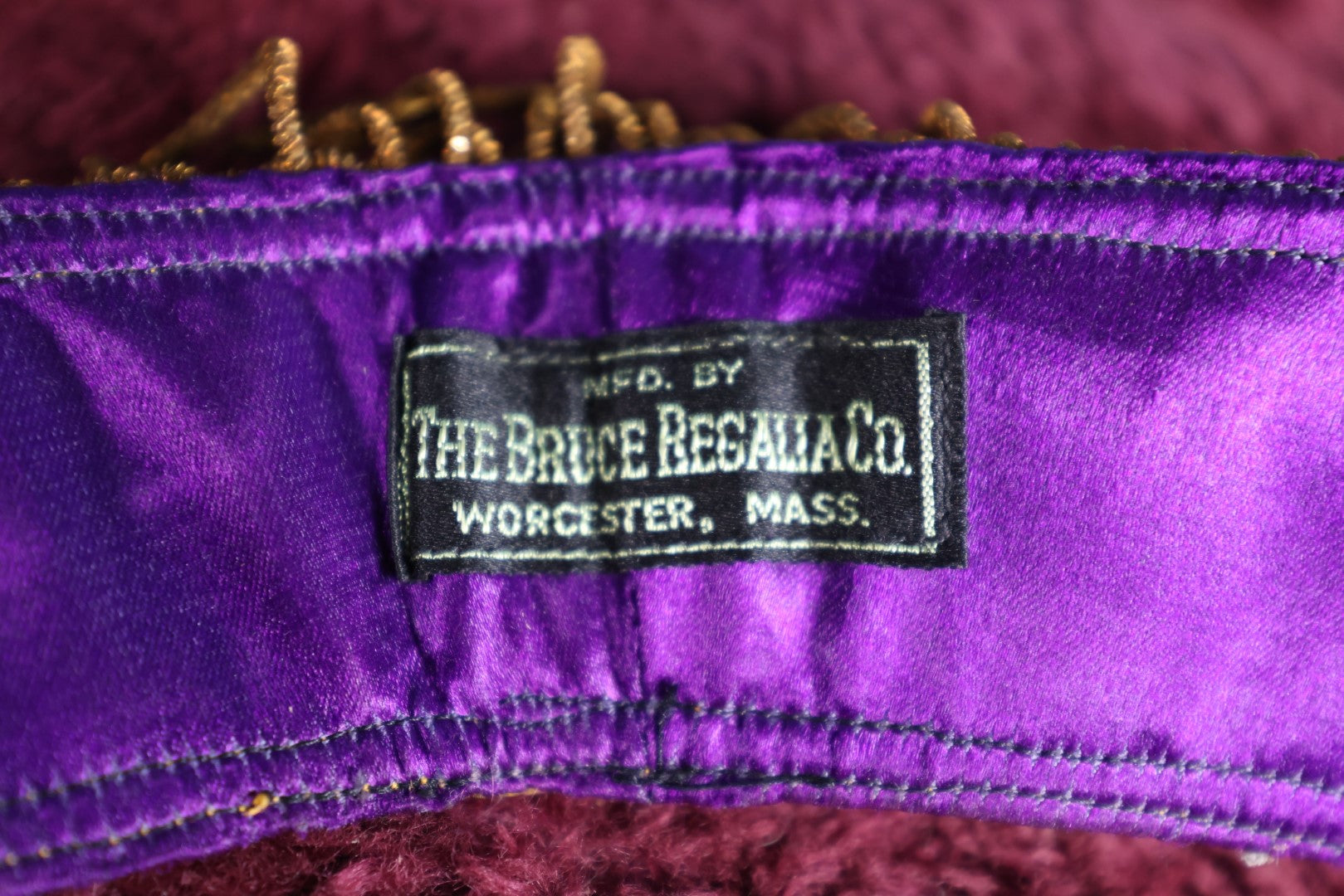 Lot 057 - Antique Purple Masonic Odd Fellows Rebekah Sash Collar, Lodge 35, Metal Embroidery, Belonged To Annie Goodrich, Manufactured By The Bruce Regalia Company, Worcester, Massachusetts