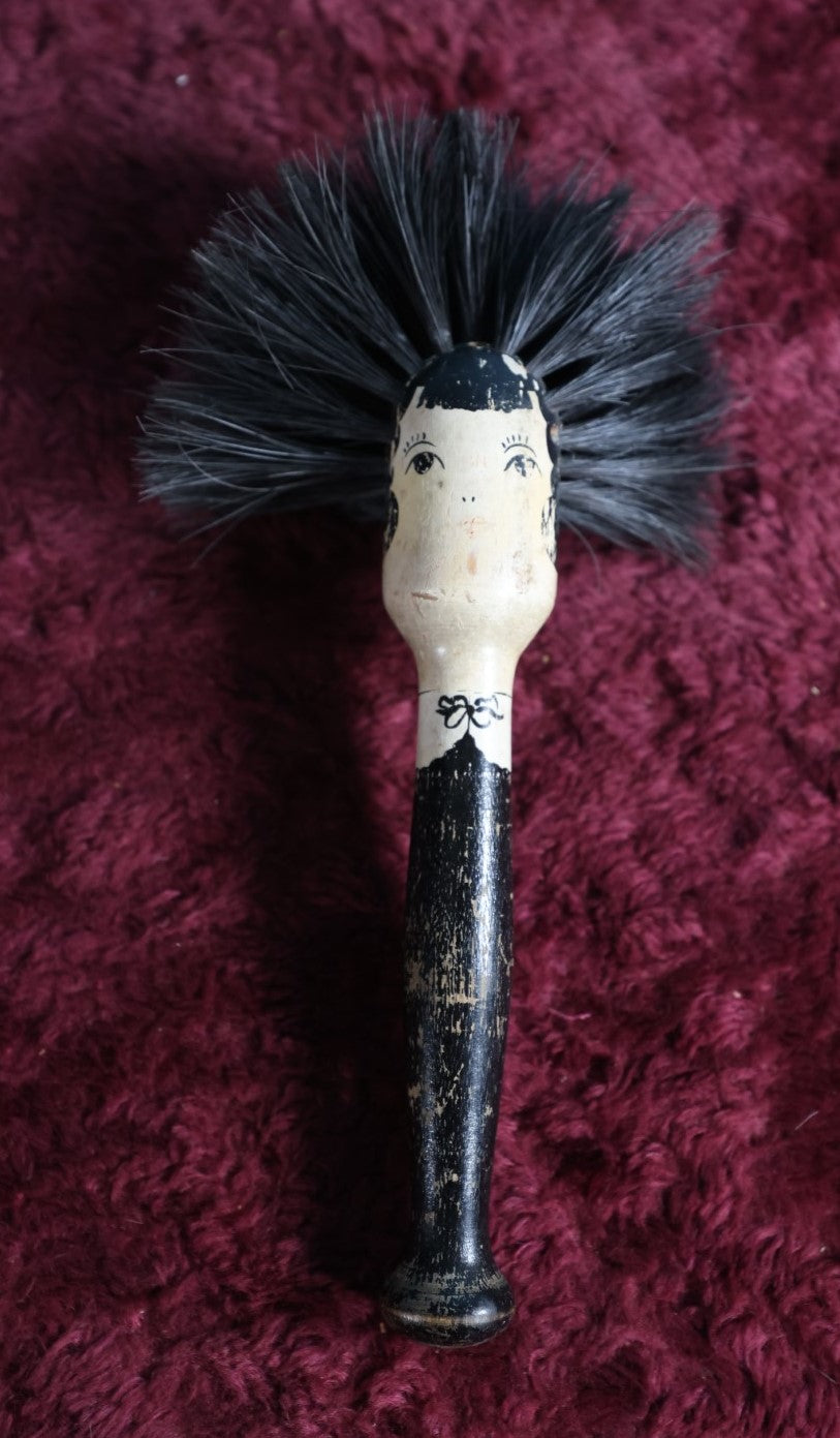 Lot 061 - Vintage Wooden Novelty Anthropomorphic Lady Brush, Hand Painted, Folk Art, Note Missing Bristles