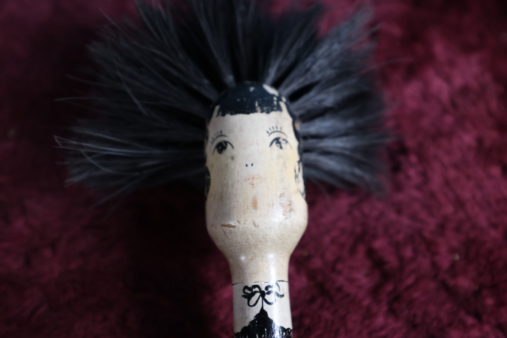 Lot 061 - Vintage Wooden Novelty Anthropomorphic Lady Brush, Hand Painted, Folk Art, Note Missing Bristles