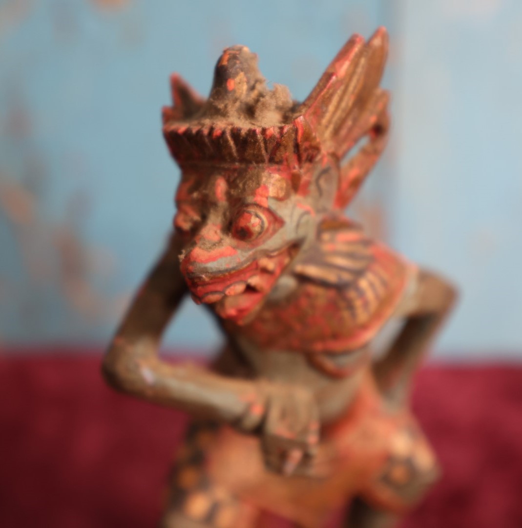 Lot 062 - Antique Hand Carved Balinese Demon Statue, Rakshasa, Damage And Losses, Hand Painted