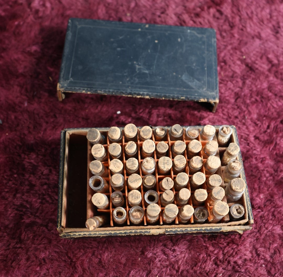 Lot 070 - Antique Traveling Apothecary Kit With Dozens Of Corked Glass Vials And Contents, Including Canabis And More