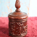 Lot 074 - Vintage Hand Carved Folk Art Wooden Round Box With Carved Dancing Bears, Lid, Note Losses To Rim, Cracks, Etc