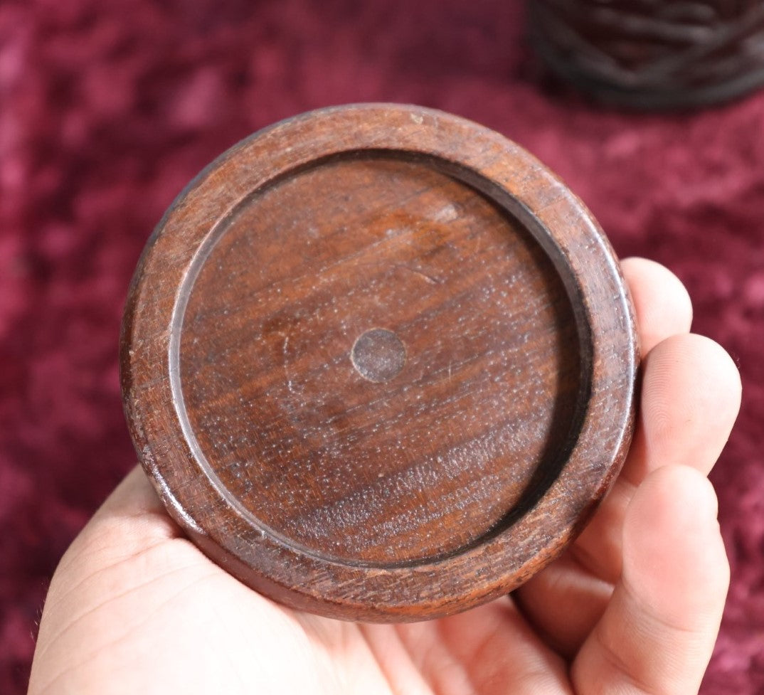 Lot 074 - Vintage Hand Carved Folk Art Wooden Round Box With Carved Dancing Bears, Lid, Note Losses To Rim, Cracks, Etc