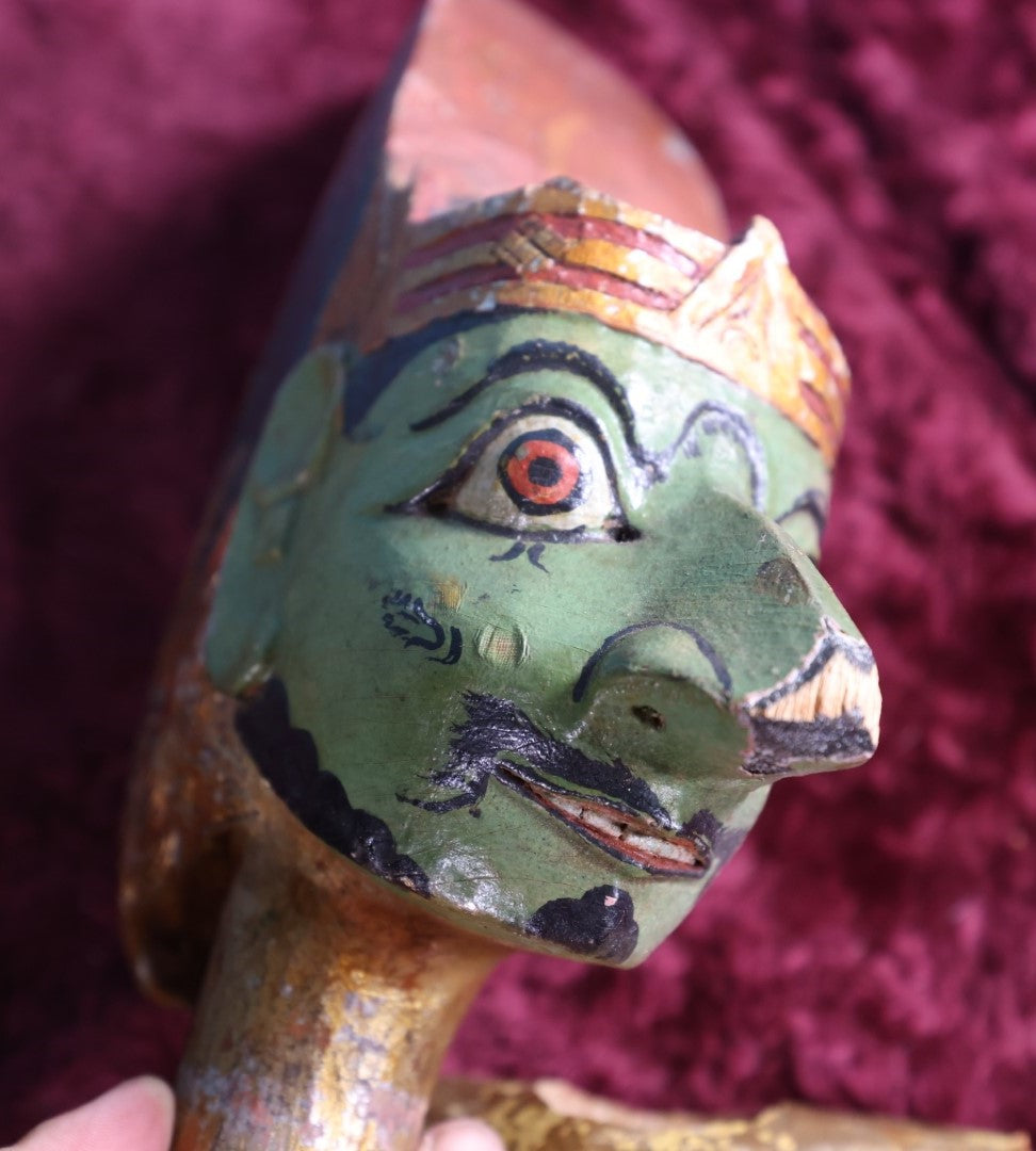 Lot 075 - Antique Hand Carved Thai Or Indonesian Puppet Head, Wooden, Hand Painted, With Partial Body And Clothes