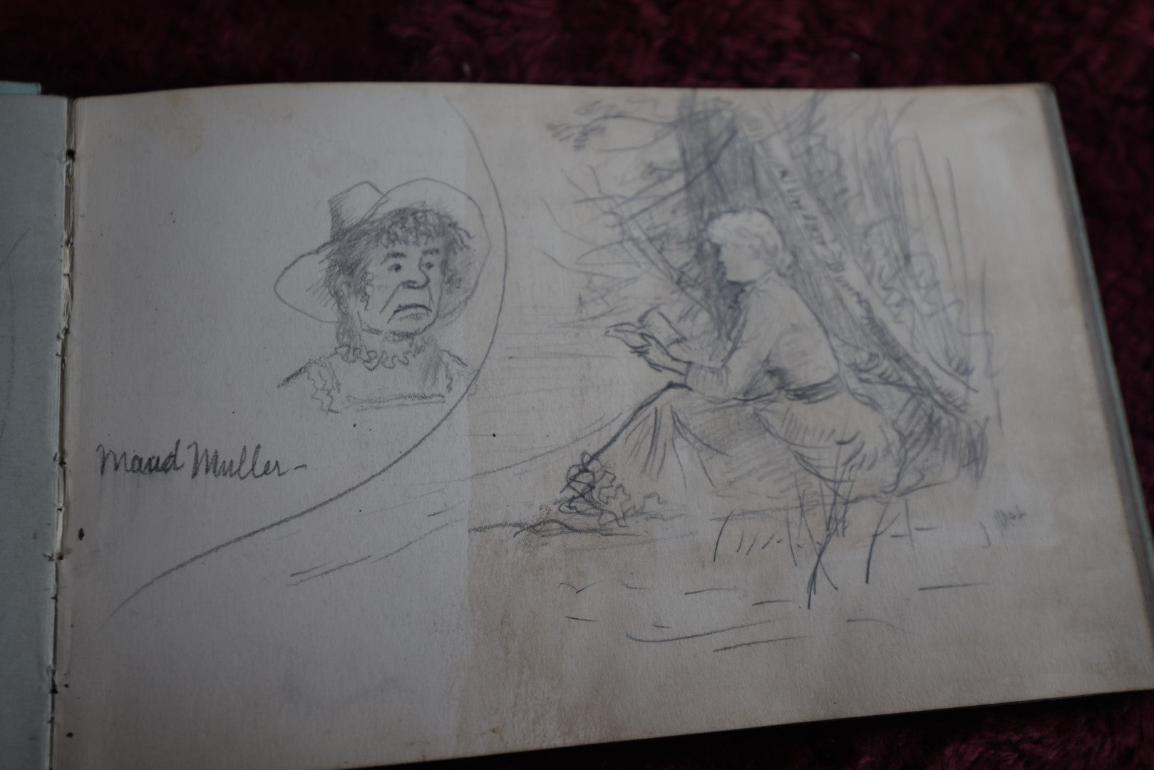 Lot 076 - Antique Sketchbook Of Jean Madrod, East Wakefield, New Hampshire, 1883, Full Of Incredible Original Pencil Sketches And Drawings