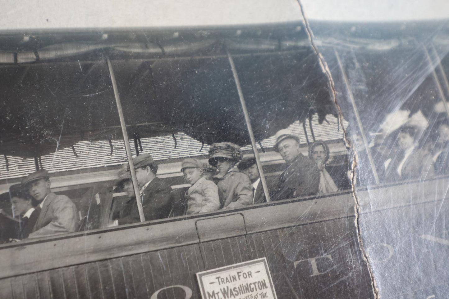 Lot 077 - Antique Cabinet Card Photo Of Train Car With Passengers, Mount Washington Boston Train, Note Severe Damage, Losses, By Peter Eddy Photographer, Fabyan House, New Hampshire