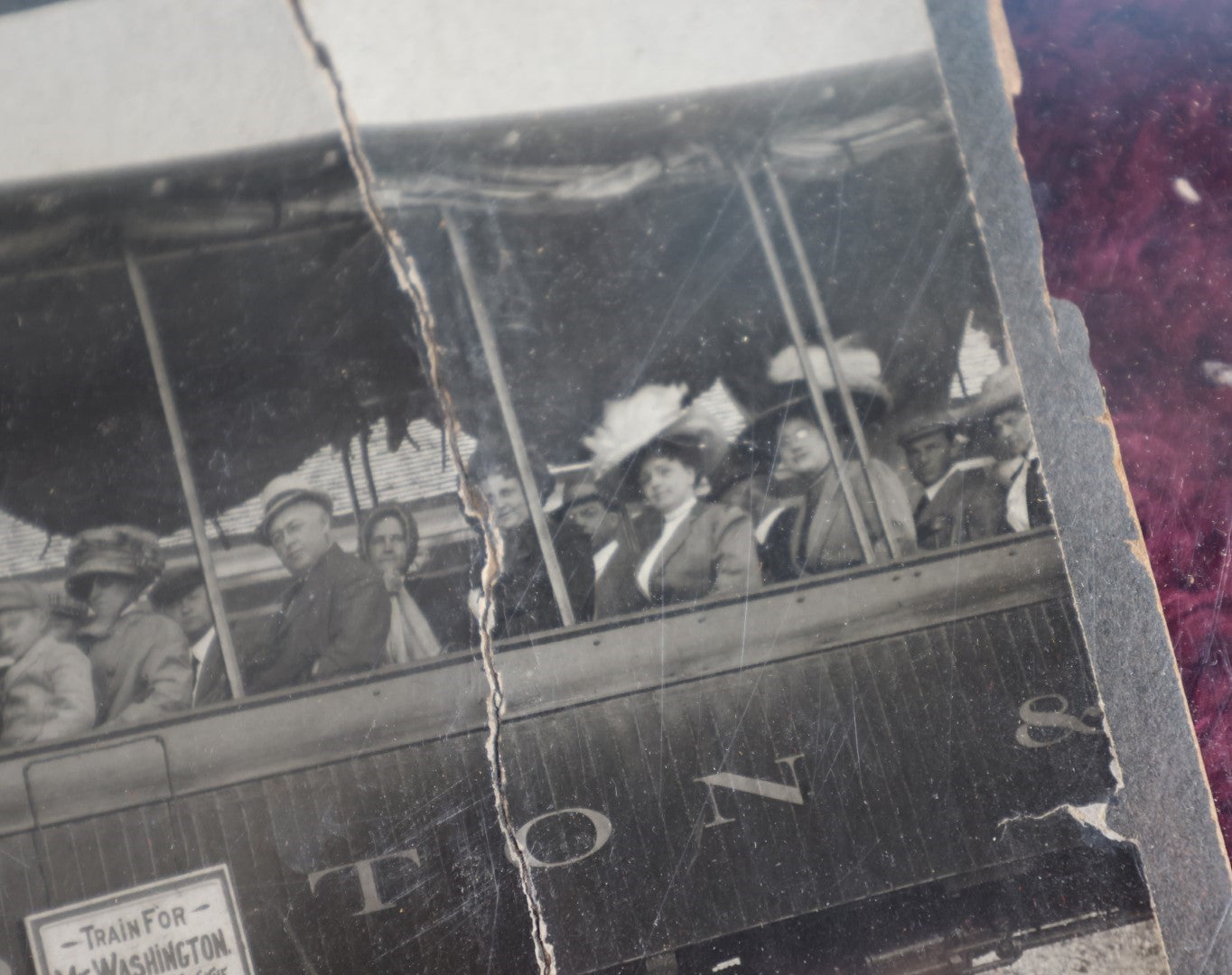 Lot 077 - Antique Cabinet Card Photo Of Train Car With Passengers, Mount Washington Boston Train, Note Severe Damage, Losses, By Peter Eddy Photographer, Fabyan House, New Hampshire