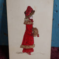 Lot 087 - Antique Hand Painted Cabinet Card Of Woman In Red, Wishing You A Merry Christmas, 1881, Original Drawing By Constance Gibbons Sent To Mary Howe Gibbons