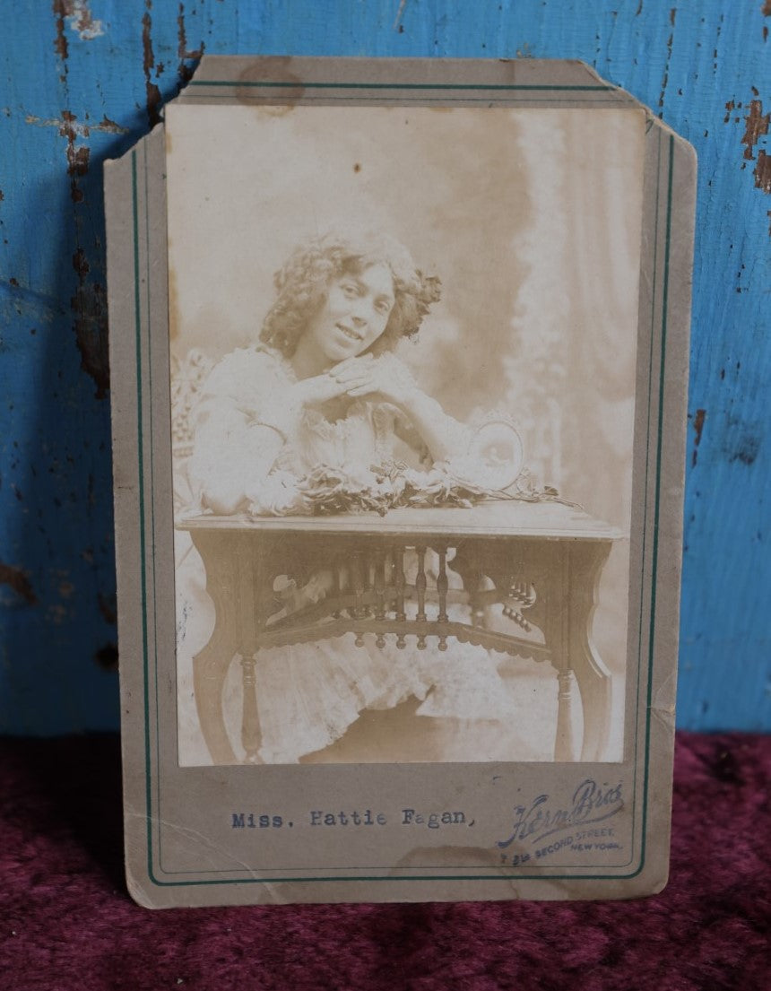 Lot 089 - Antique Cabinet Card Photograph Of Miss Hattie Fagan, Actress, Singer, Dancer, Photographed By Kern Brothers, New York, Note Losses To Corners