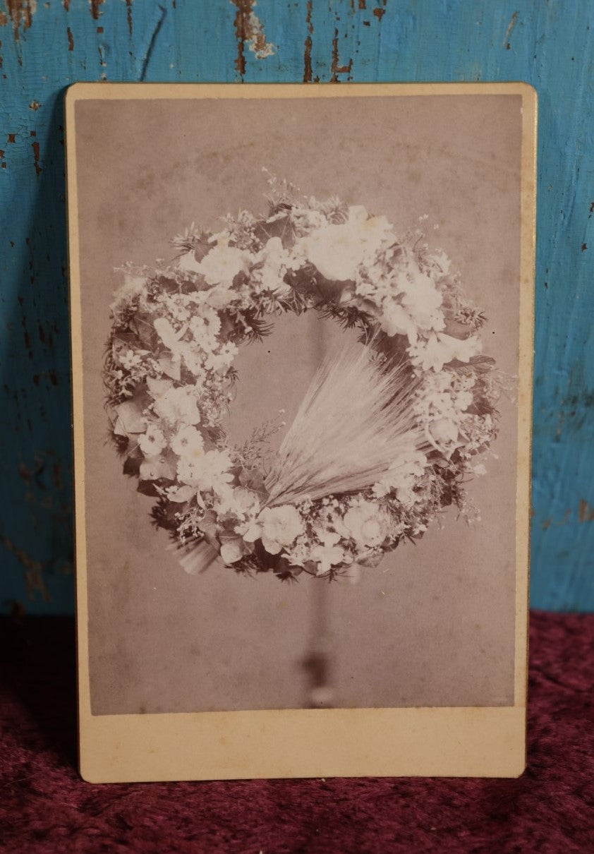 Lot 095 - Antique Cabinet Card Photograph Of Floral Wreath, Likely Funeral Memorial, By J.P. Haseltine, Artist Photographer, Lancaster, New Hampshire