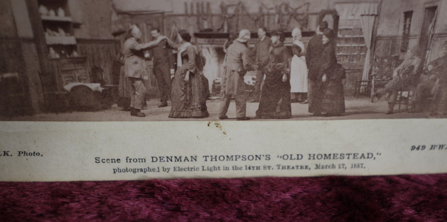 Lot 096 - Antique Cabinet Card Photograph Of Stage Play, Denman Thompson'S "Old Homestead" Photographed By Electric Light At 14Th Street Theater, New York City, 1887, By Falk Photographer