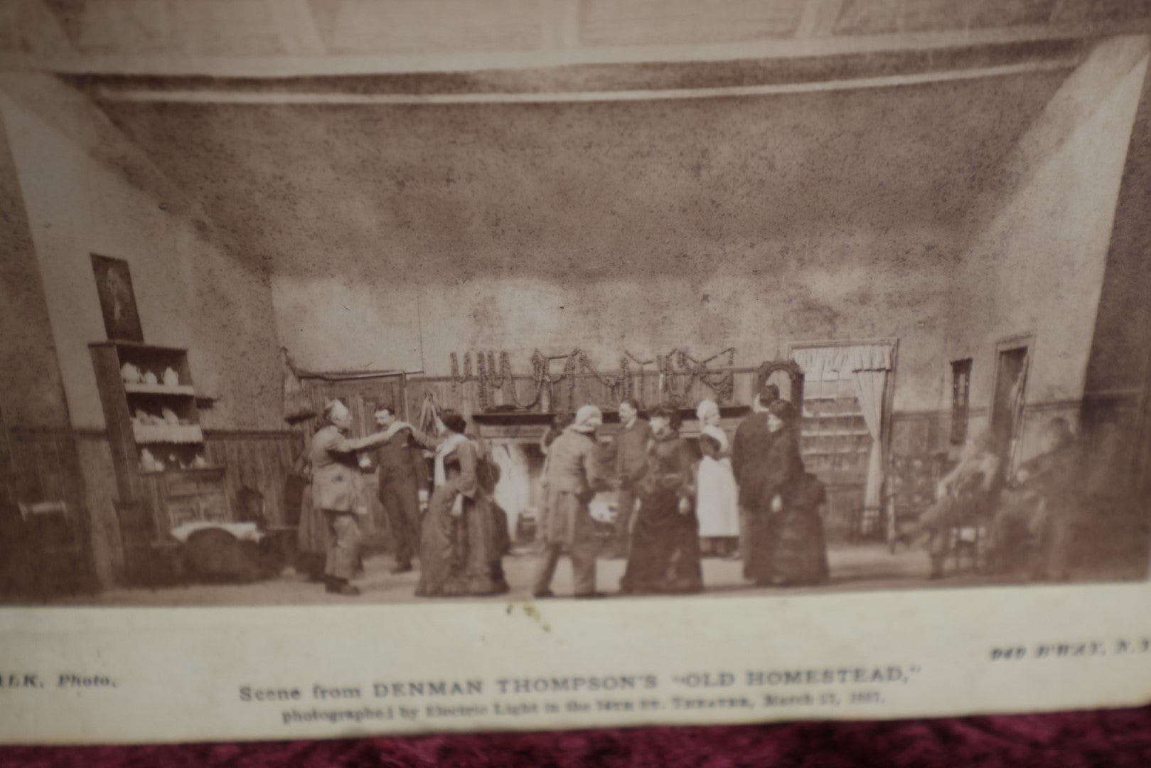 Lot 096 - Antique Cabinet Card Photograph Of Stage Play, Denman Thompson'S "Old Homestead" Photographed By Electric Light At 14Th Street Theater, New York City, 1887, By Falk Photographer