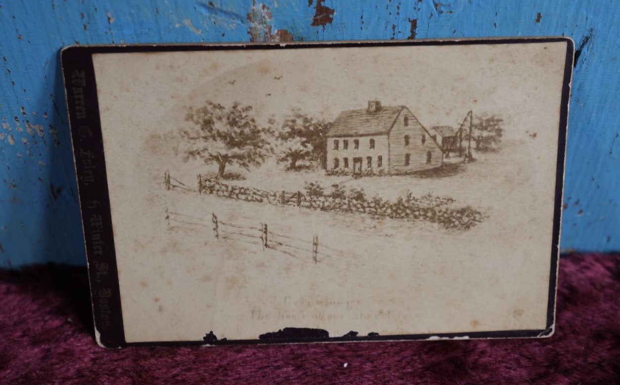 Lot 097 - Antique Cabinet Card Illustration Of House, By Warren G. Foley, Boston