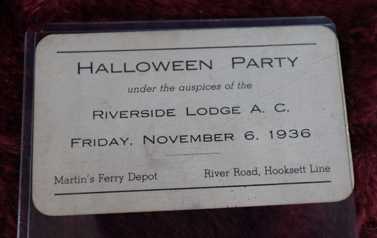 Lot 098 - Antique Halloween Party Invitation, Riverside Lodge, A.C., Friday November 6, 1939, Martin'S Ferry Depot, River Road, Hooksett Line, Likely New Hampshire