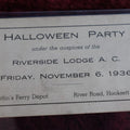 Lot 098 - Antique Halloween Party Invitation, Riverside Lodge, A.C., Friday November 6, 1939, Martin's Ferry Depot, River Road, Hooksett Line, Likely New Hampshire