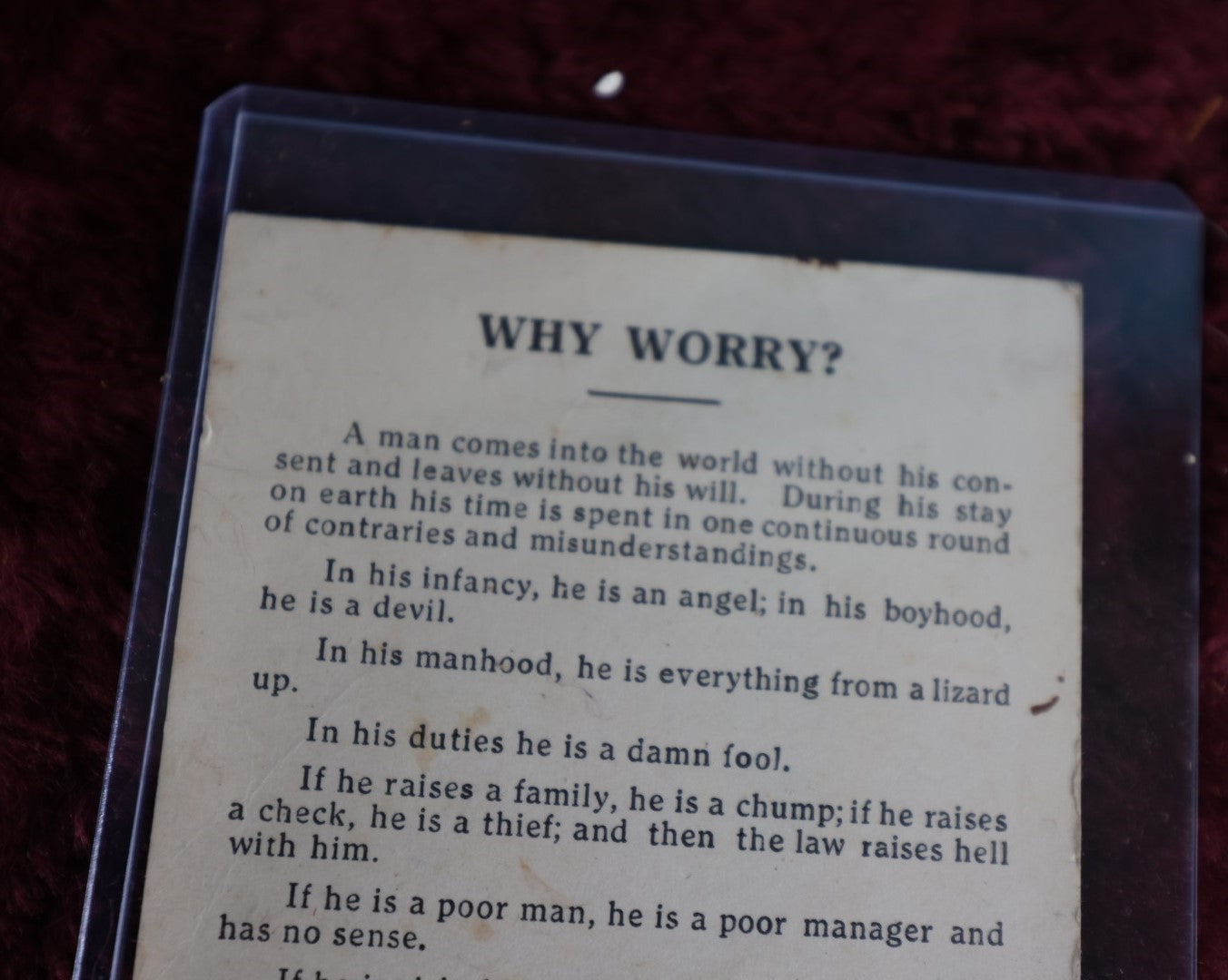 Lot 100 - Antique Why Worry Comic Saying Postcard - Honestly, I Feel This Way