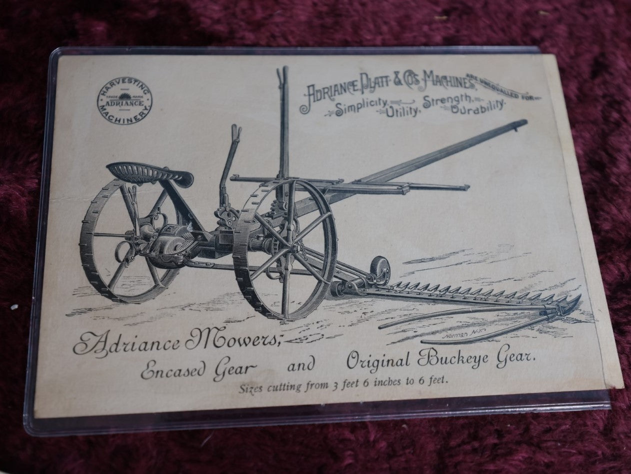 Lot 105 - Four Piece Grouping Of Trade Cards, Adriance Platt And Co. Mowers And Candee Rubber Company