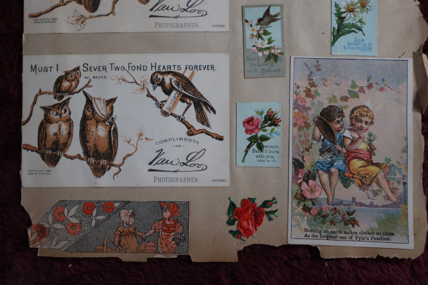 Lot 106 - Three Piece Trade Card Scrapbook Page Lot, Various Cards, Owls, Babies, More