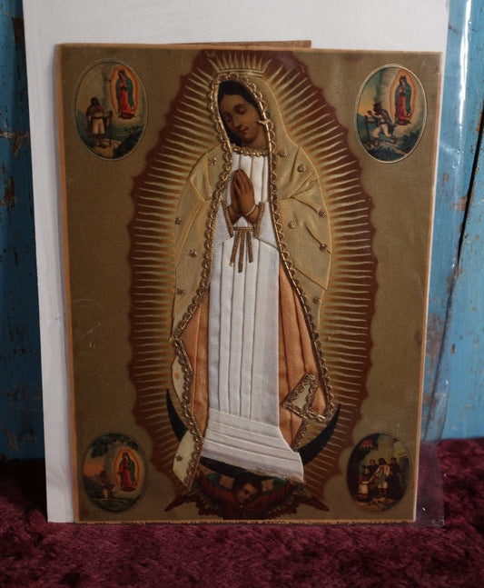 Lot 107 - Antique Chromolithograph Of Mary With Fabric Applications