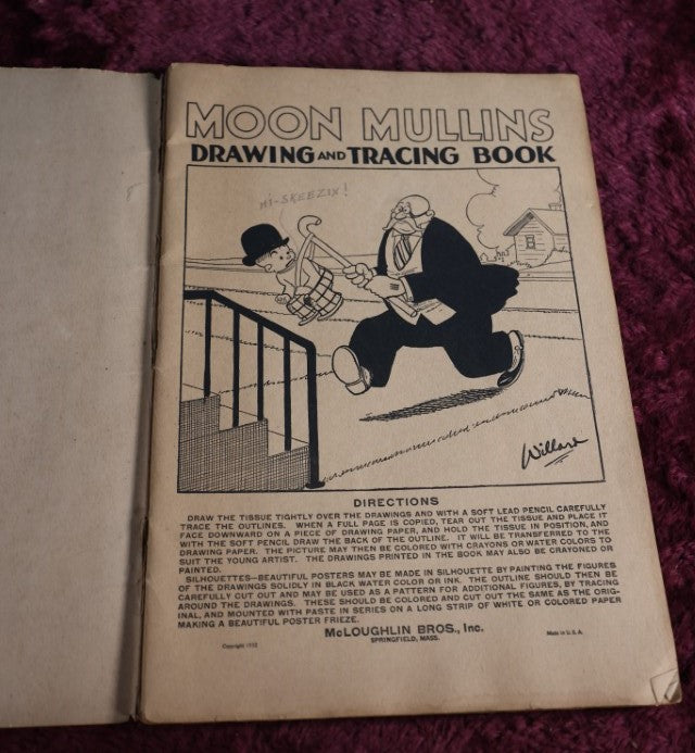 Lot 121 - Antique Moon Mullins Drawing And Tracing Book By Frank Willard, License By Famous Artists Syndicate, Copyright 1932, Mcloughlin Bros, Springfield, Massachusetts