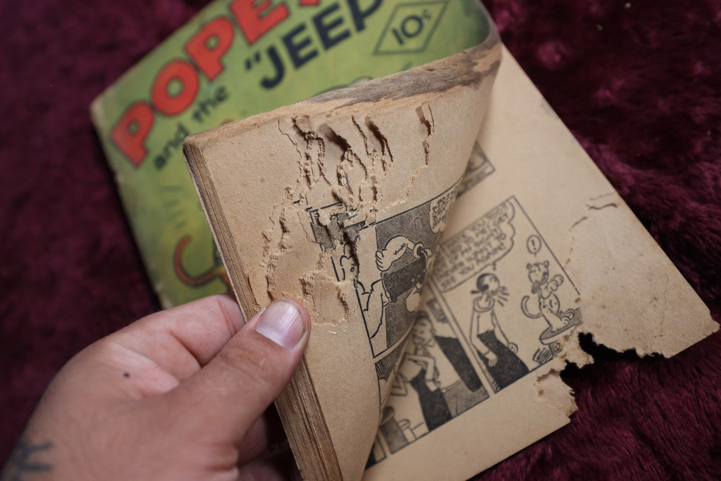 Lot 122 - Early Popeye Comic Book In Craft Condition, Severe Rodent Damage, Pope And The "Jeep" Ten Cent Comic, Feature Books No. 3, Copyright 1936