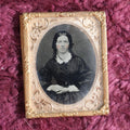 Lot 127 - Antique Matted Tintype Photograph Of Pretty Young Woman With Curls, 1/9th Plate