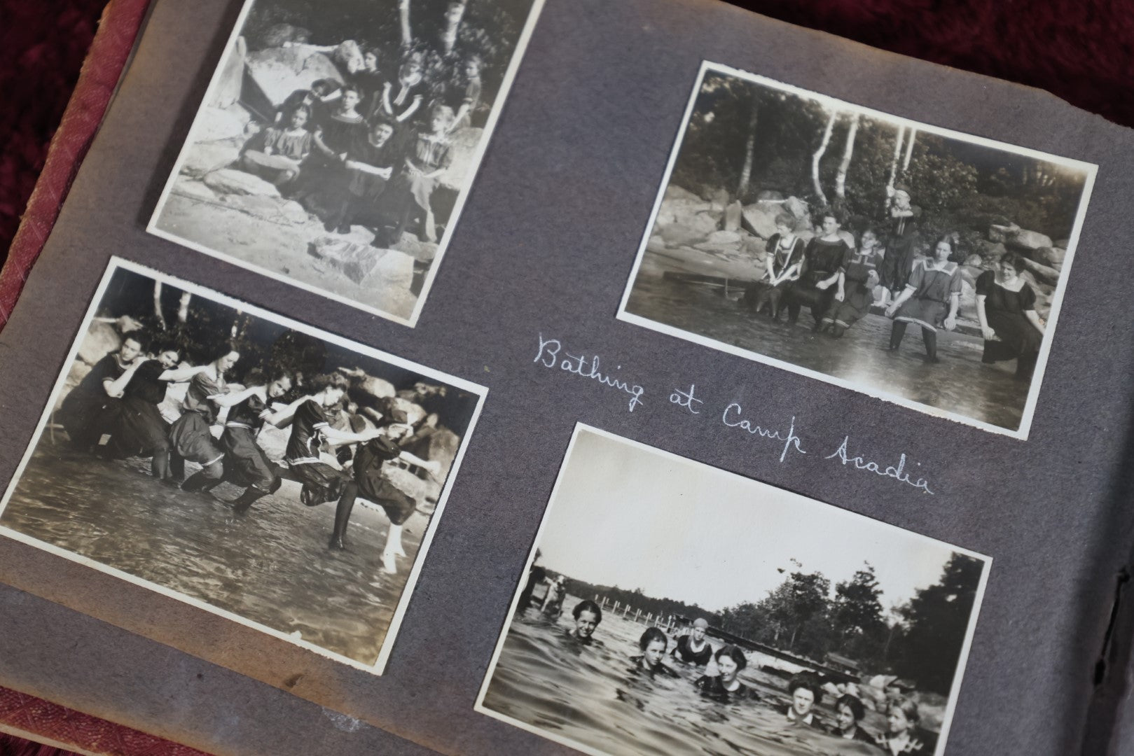 Lot 159 - Antique 1911 Snapshot Photo Album With Photos Of Camp Acadia, The Weirs, New Hampshire, Weirs Beach, Boating, Summer Activities, And More