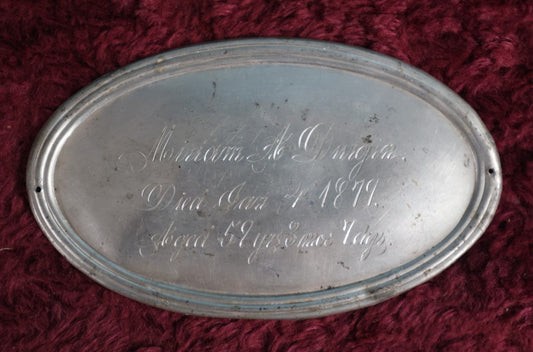 Lot 161 - Casket Plaque For Marriom A. Durgan, Died January 4, 1879, 57 Years Old