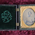 Lot 163 - 1/9th Plate Ambrotype Of Young Woman In Thermoplastic Case, Green Pillow, Pears On Case