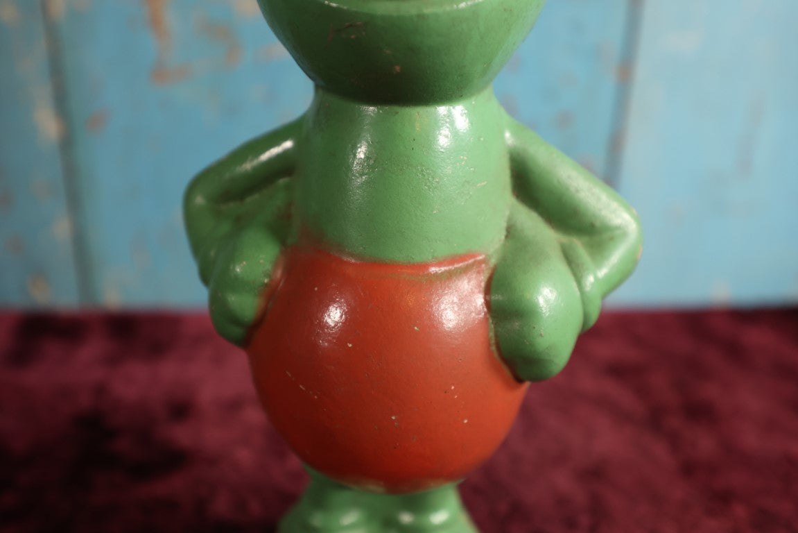 Lot 003 - Antique Early Mickey Mouse Composition Statue In Green And Red Color, 1930s, Losses To Composition, Paint, Wear