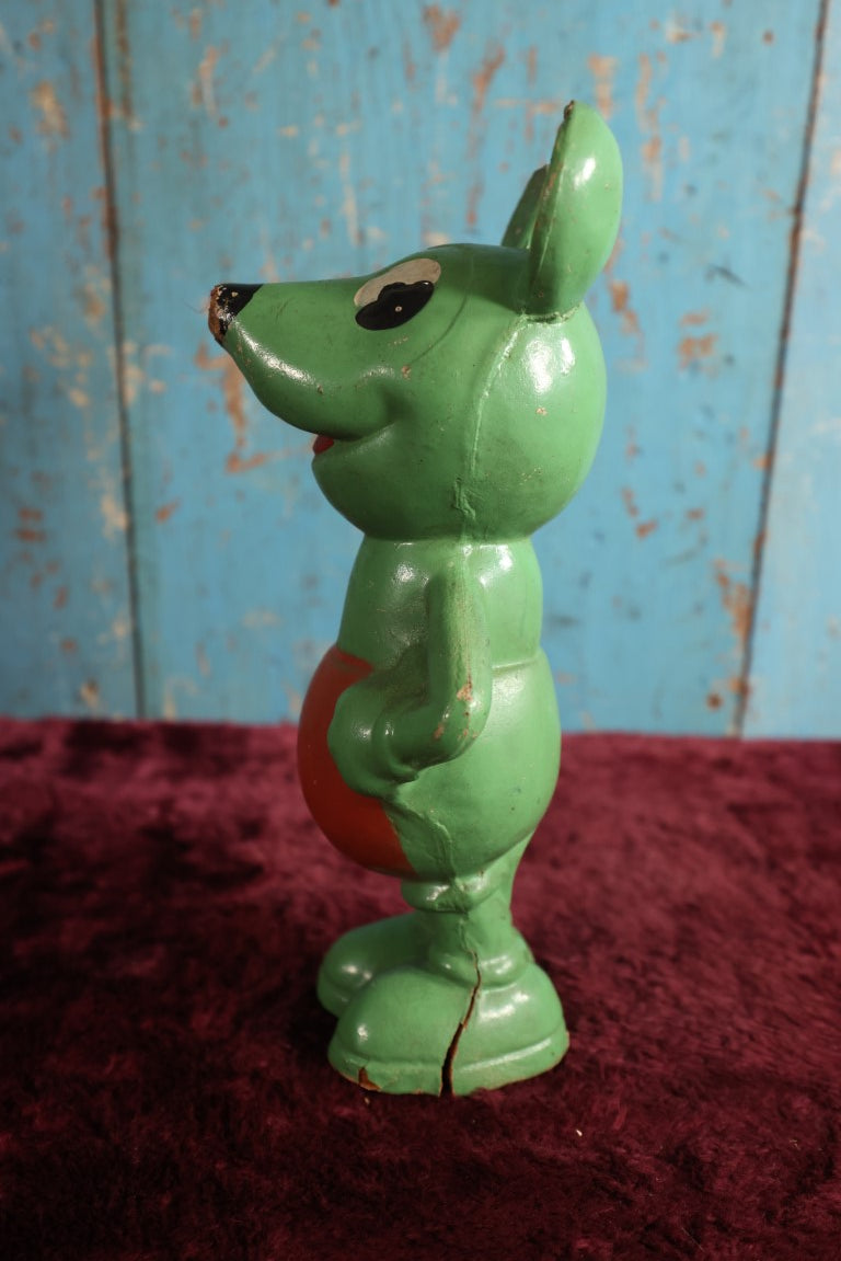 Lot 003 - Antique Early Mickey Mouse Composition Statue In Green And Red Color, 1930s, Losses To Composition, Paint, Wear